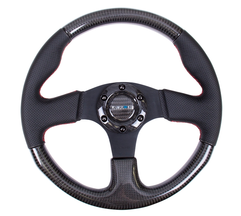 NRG Carbon Fiber Steering Wheel (315mm) Leather Trim w/ Red Stitching